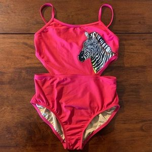 Old Navy Girls One Piece Swimsuit, Pink, Zebra Graphic, size XL